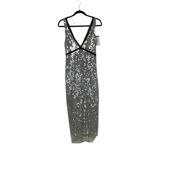Zara Womens Dress Small S Maxi Sequined Mesh Sleeveless silver 9001/173 NWT - Picture 3 of 16